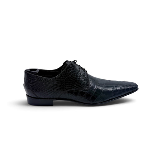 Derby Roberto Celk en cuir de crocodile noir