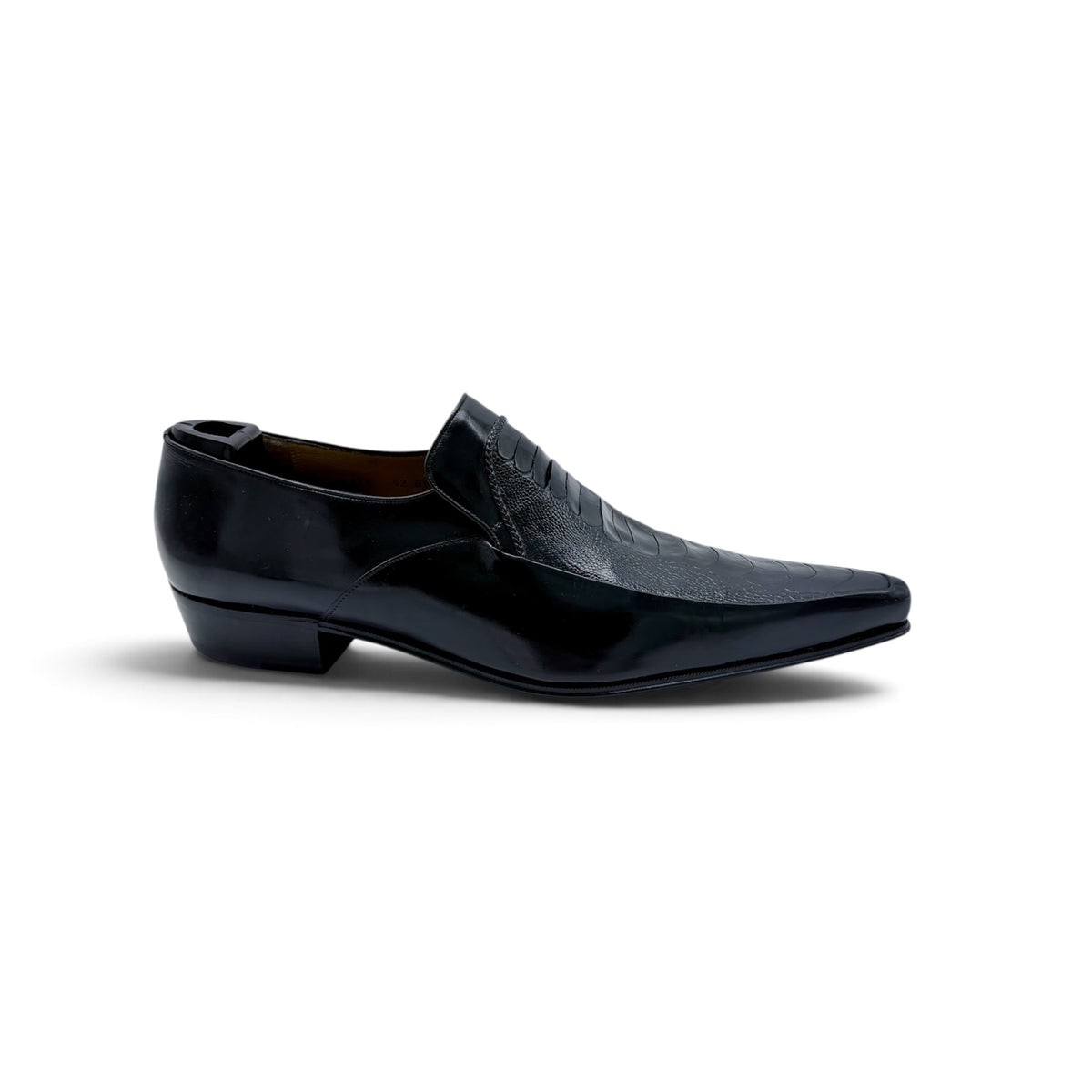 Mocassin Artioli en cuir et en patte d'autruche noir