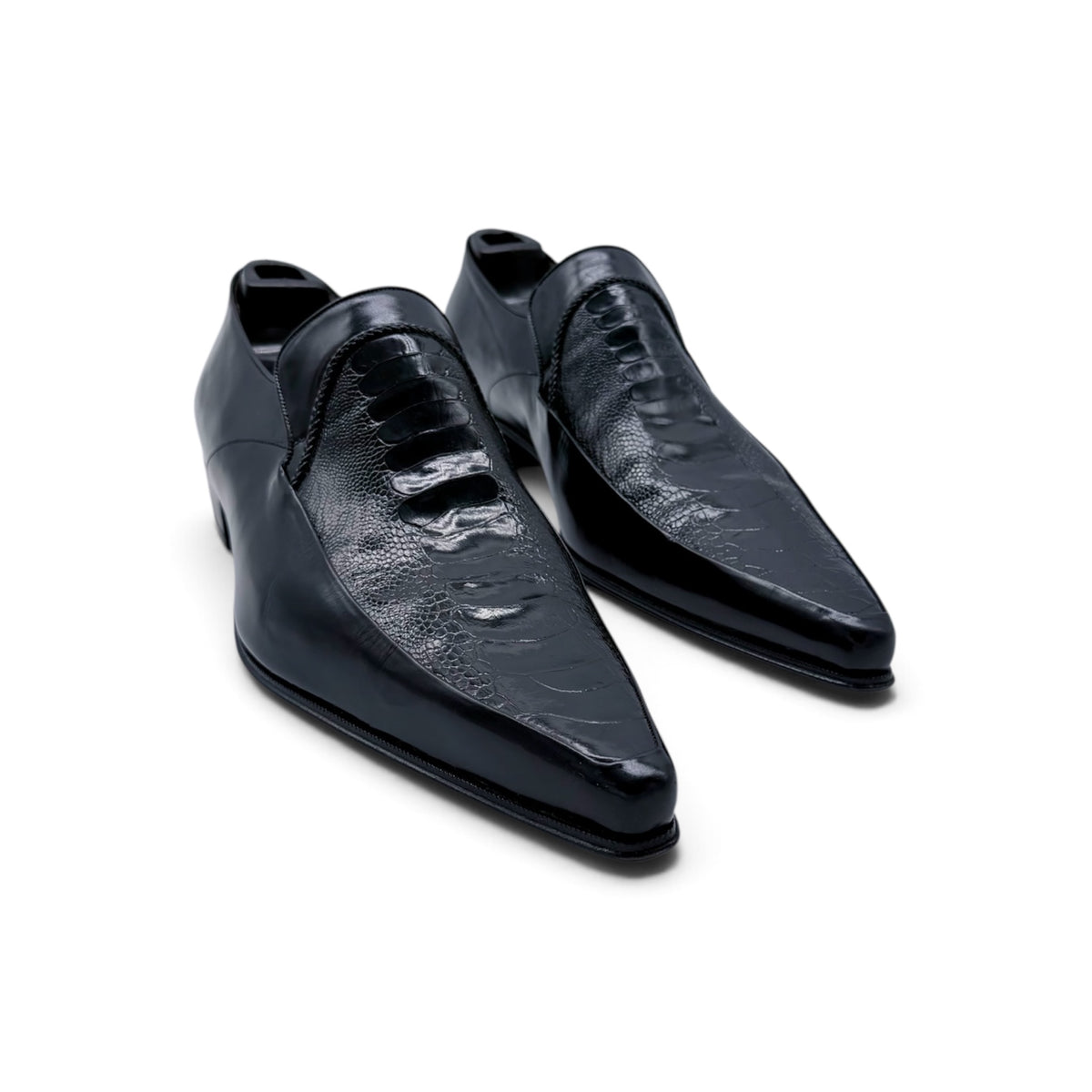 Mocassin Artioli en cuir et en patte d'autruche noir
