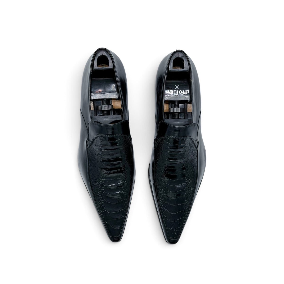 Mocassin Artioli en cuir et en patte d'autruche noir