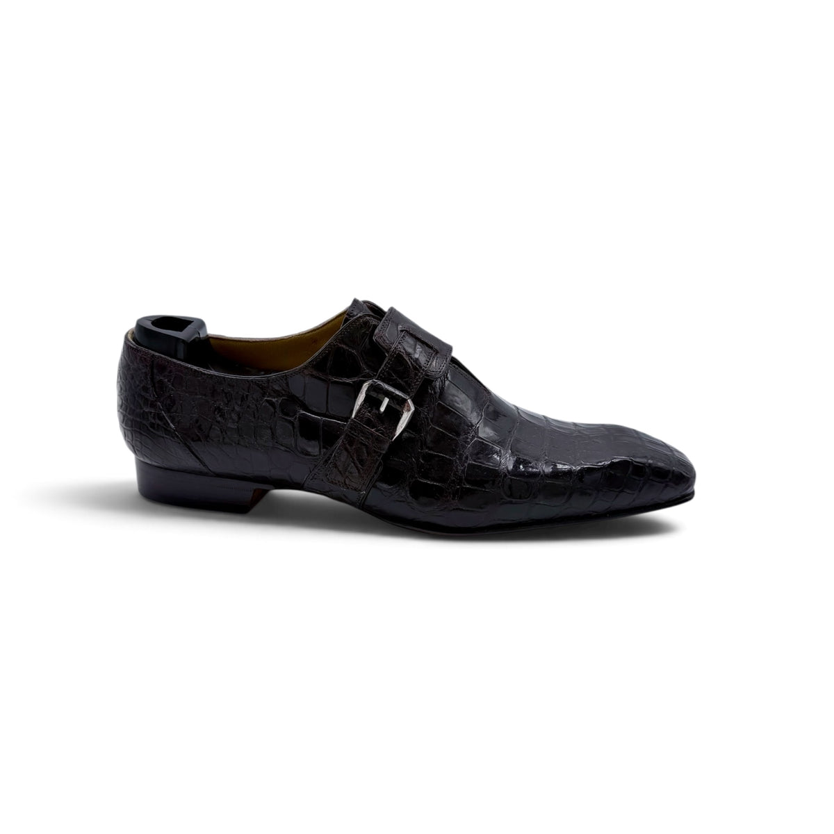 Soulier à boucle argentée Roberto Celk en cuir de crocodile bordeaux