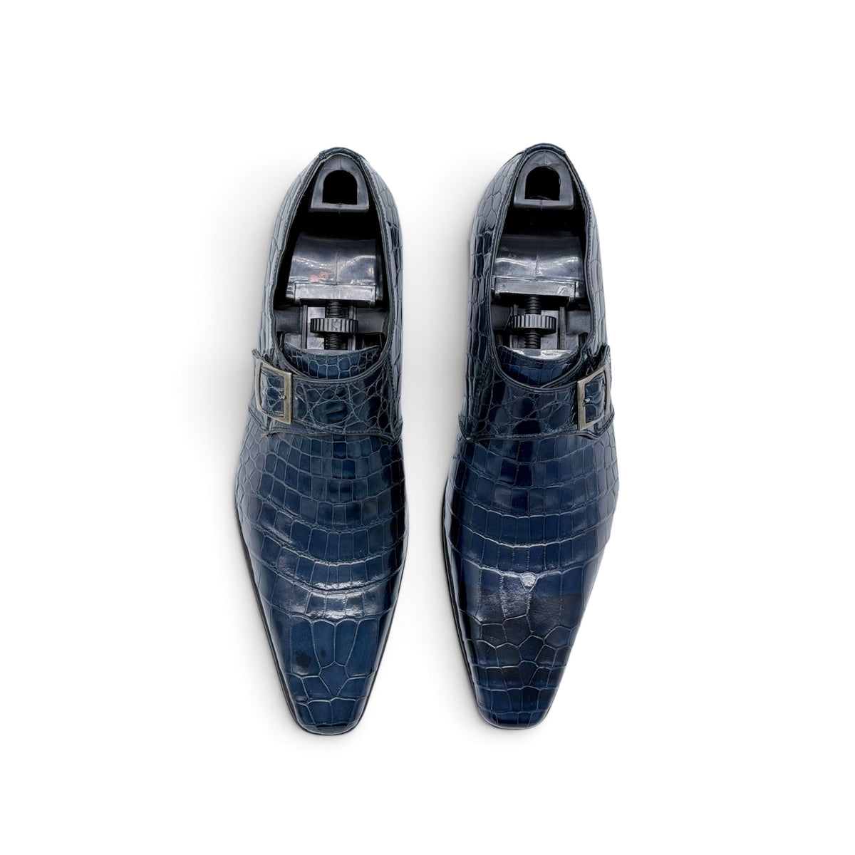 Soulier à boucle argentée Roberto Celk en cuir de crocodile bleu