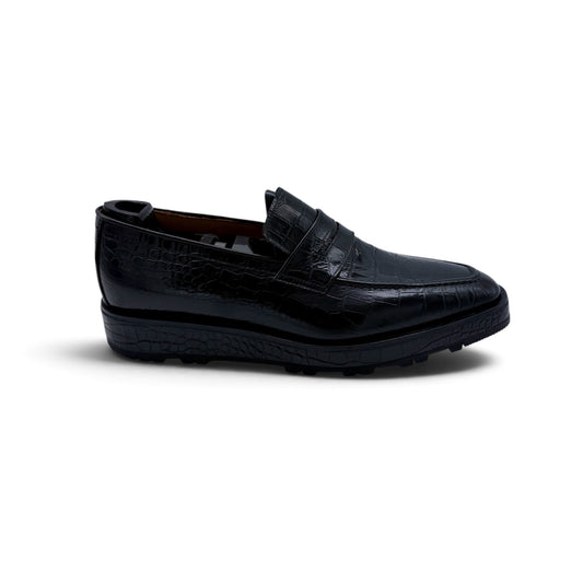 Mocassin Roberto Celk en cuir de crocodile noir