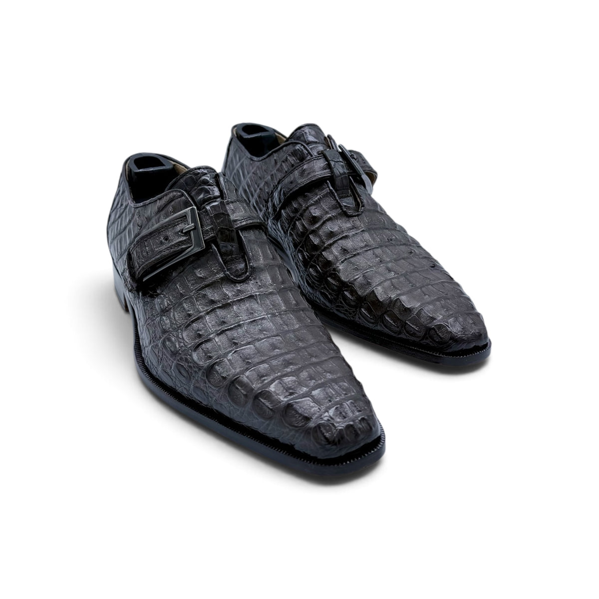 Soulier à boucle argentée Roberto Celk en cuir d'alligator marron foncé