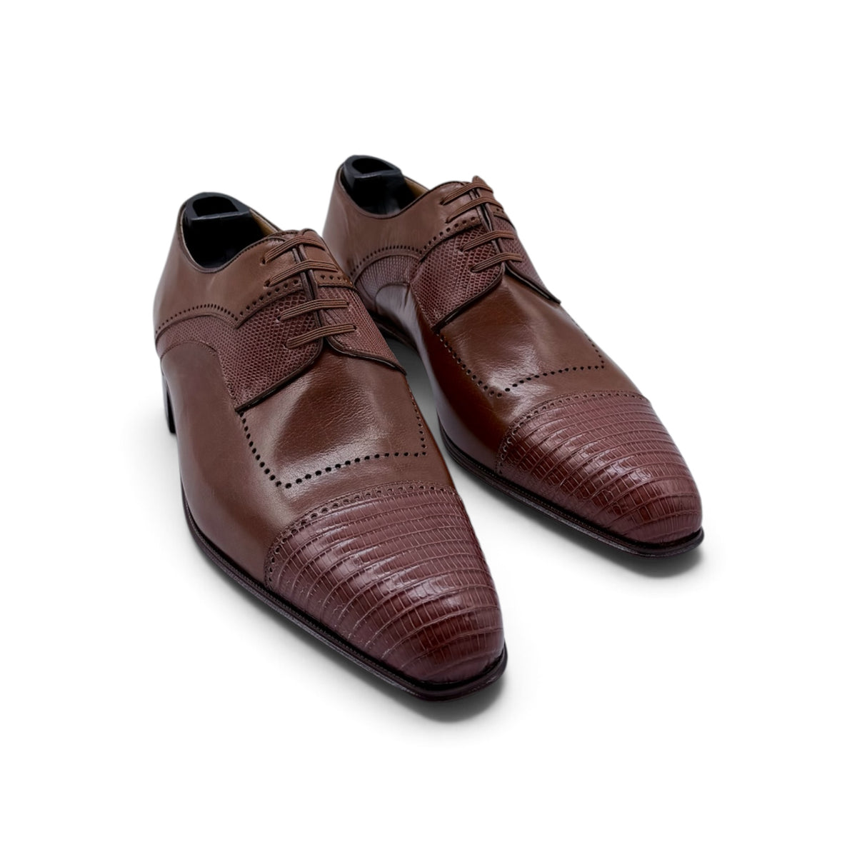 Derby Artioli en cuir et téjus marron