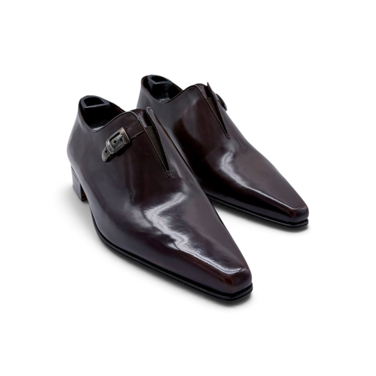 Soulier à boucle argentée Artioli en cuir marron foncé