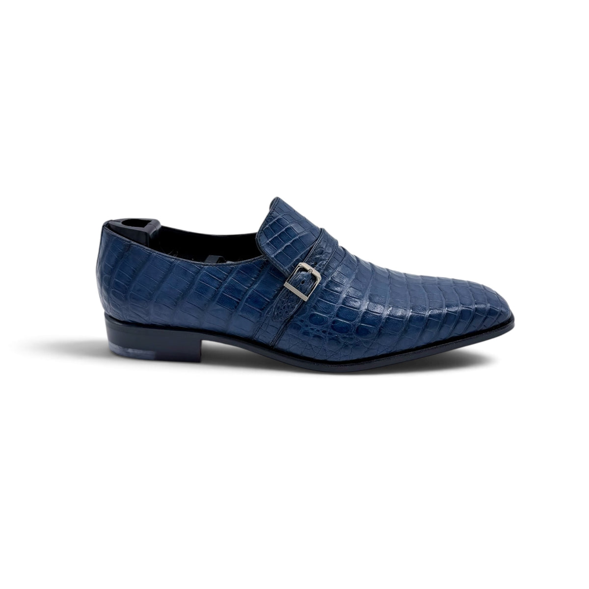 Soulier à boucle argentée Roberto Celk en cuir de crocodile bleu