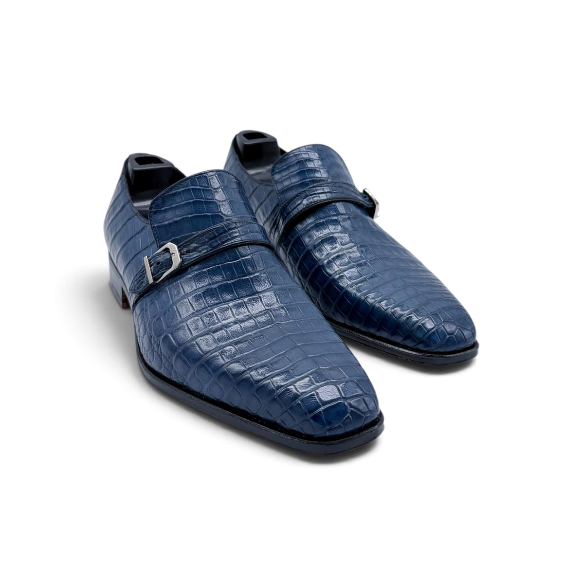 Soulier à boucle argentée Roberto Celk en cuir de crocodile bleu