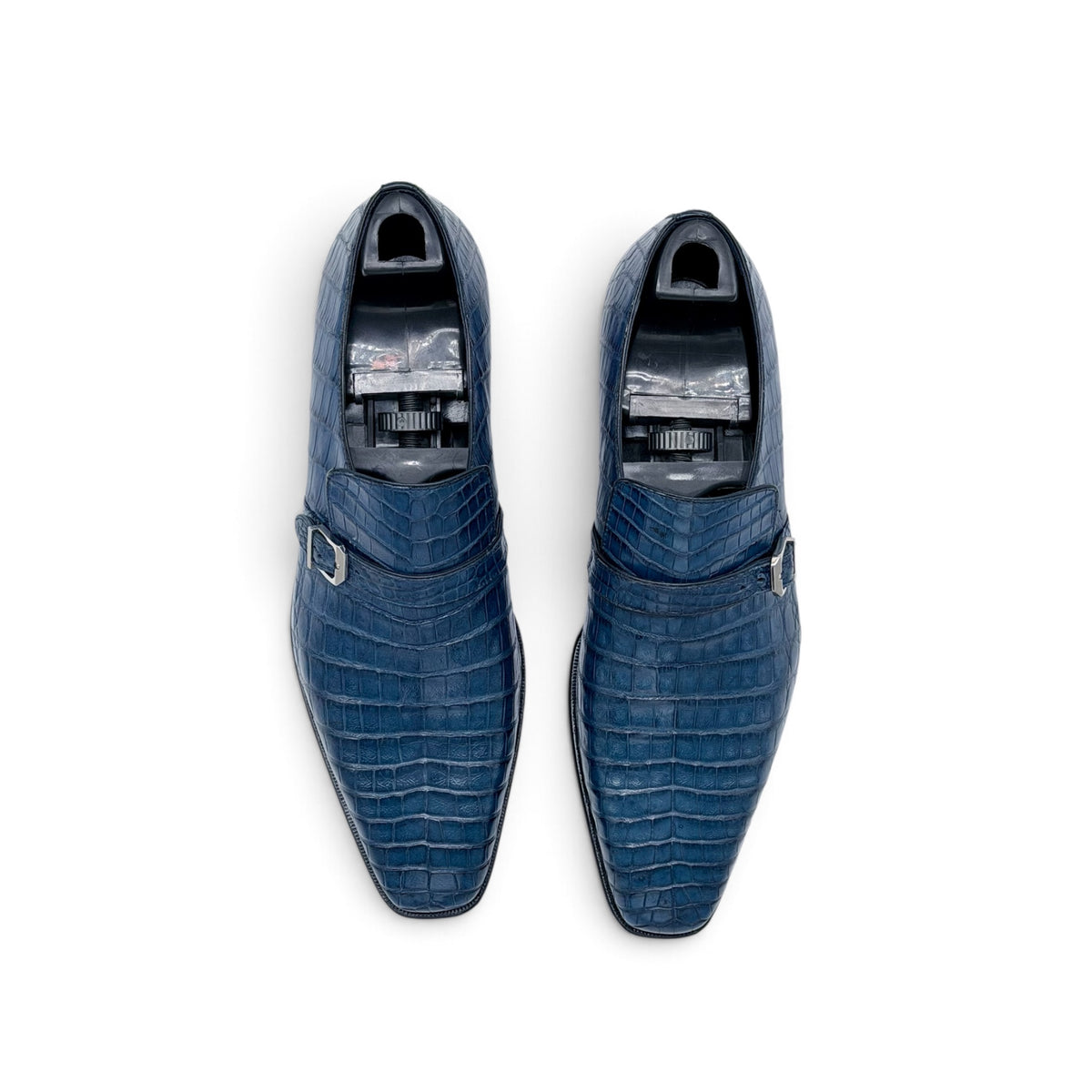 Soulier à boucle argentée Roberto Celk en cuir de crocodile bleu