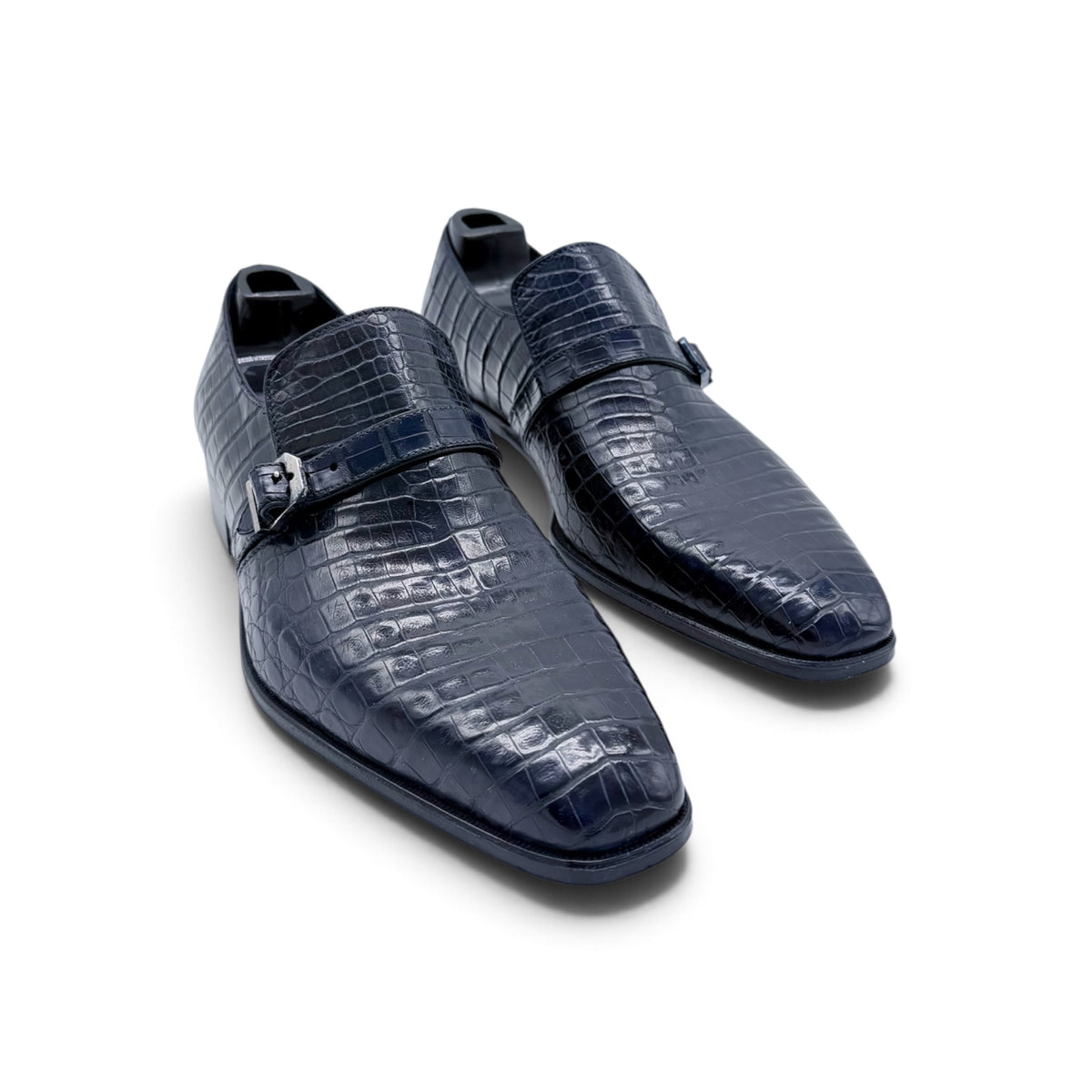 Soulier à boucle argentée Roberto Celk en cuir de crocodile marine