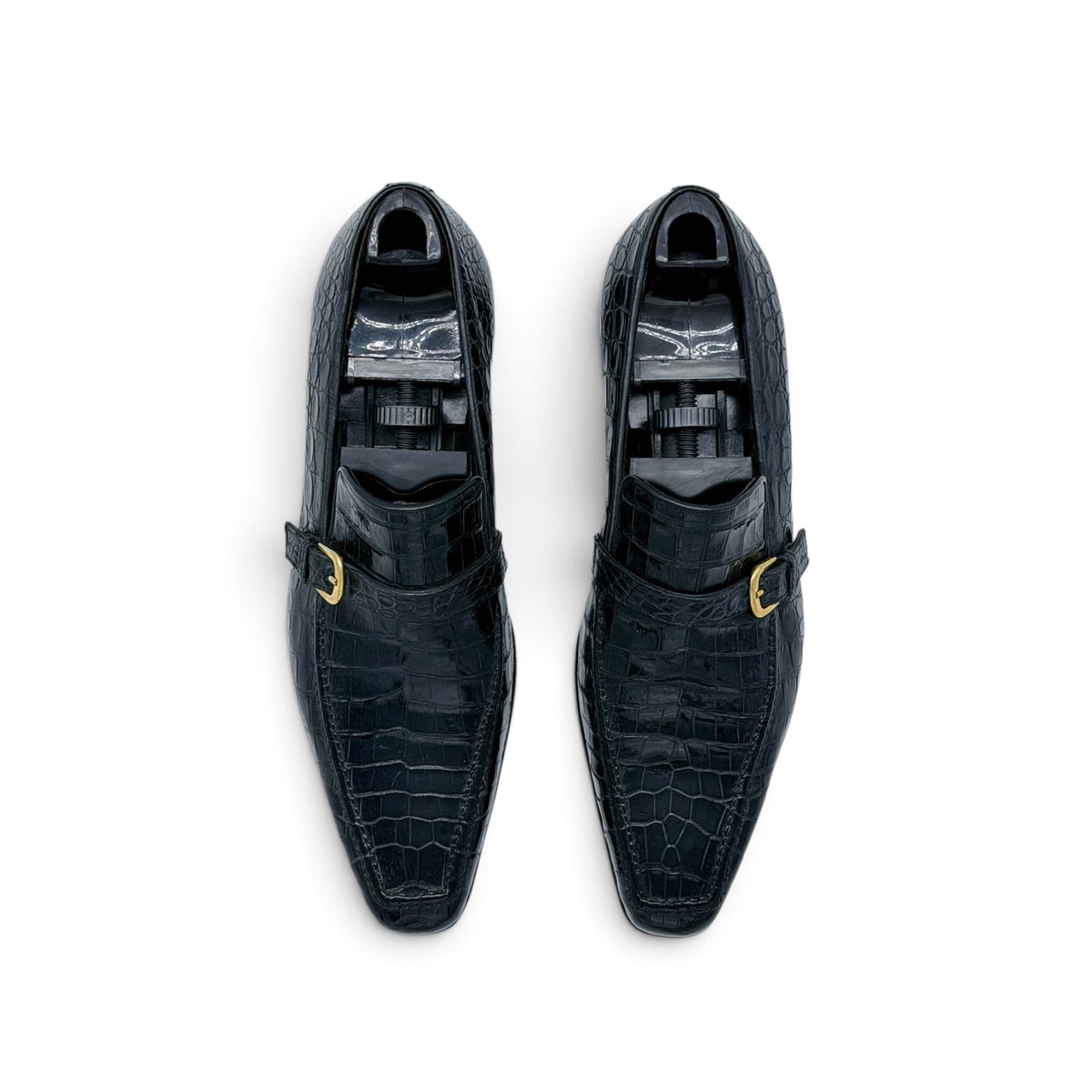Soulier à boucle dorée Roberto Celk en cuir de crocodile noir