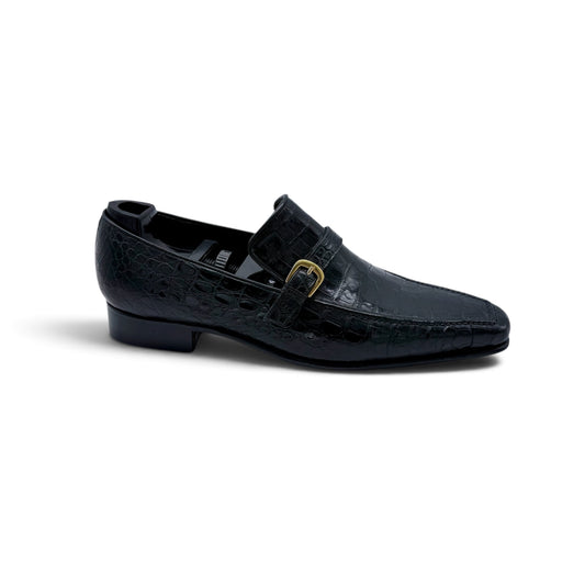 Soulier à boucle dorée Roberto Celk en cuir de crocodile noir