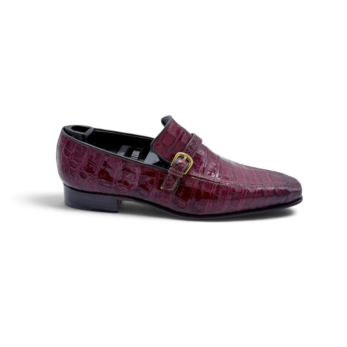 Soulier à boucle dorée Roberto Celk en cuir de crocodile bordeaux