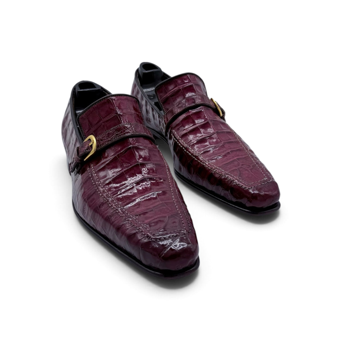 Soulier à boucle dorée Roberto Celk en cuir de crocodile bordeaux