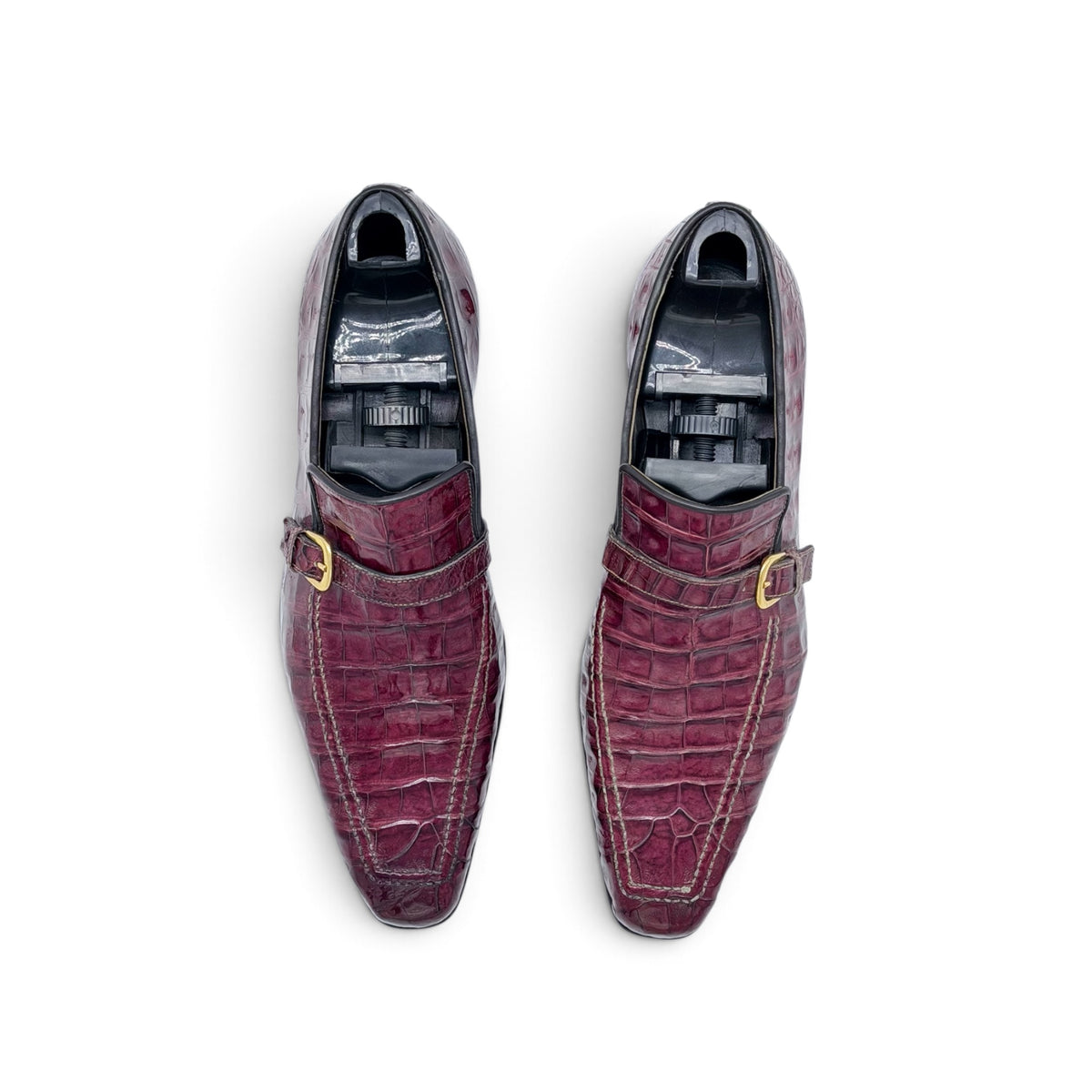 Soulier à boucle dorée Roberto Celk en cuir de crocodile bordeaux