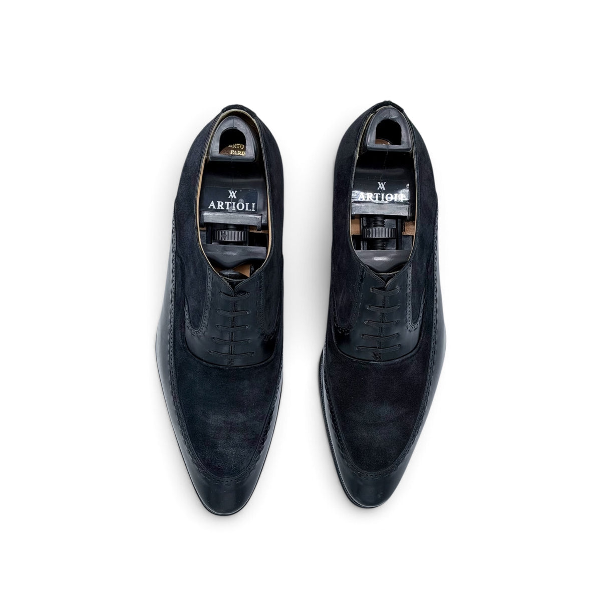 Richelieu Artioli bi-matière en cuir et suede noir