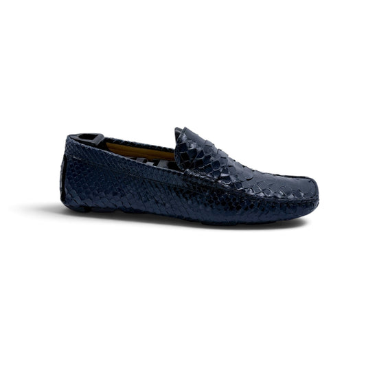 Mocassin car shoe Roberto Celk en cuir de python marine