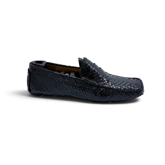 Mocassin car shoe Roberto Celk en cuir de python noir