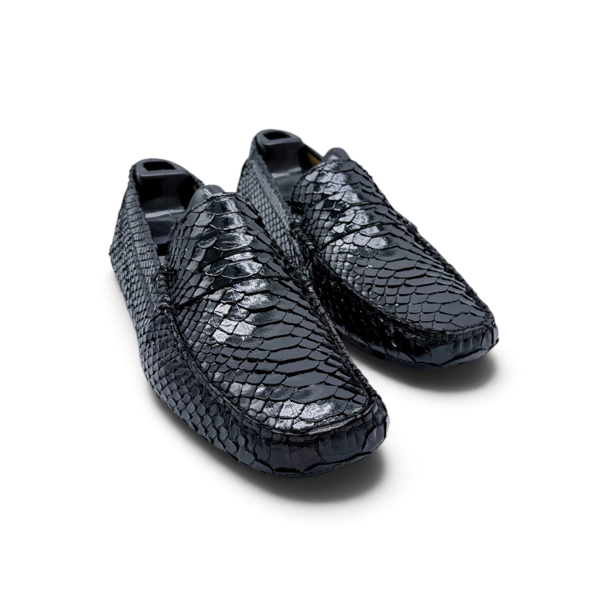Mocassin car shoe Roberto Celk en cuir de python noir