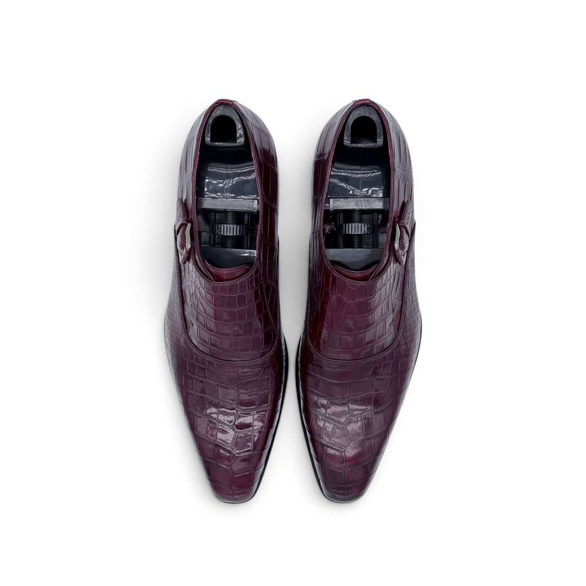 Soulier à boucle argentée Roberto Celk en cuir de crocodile bordeaux