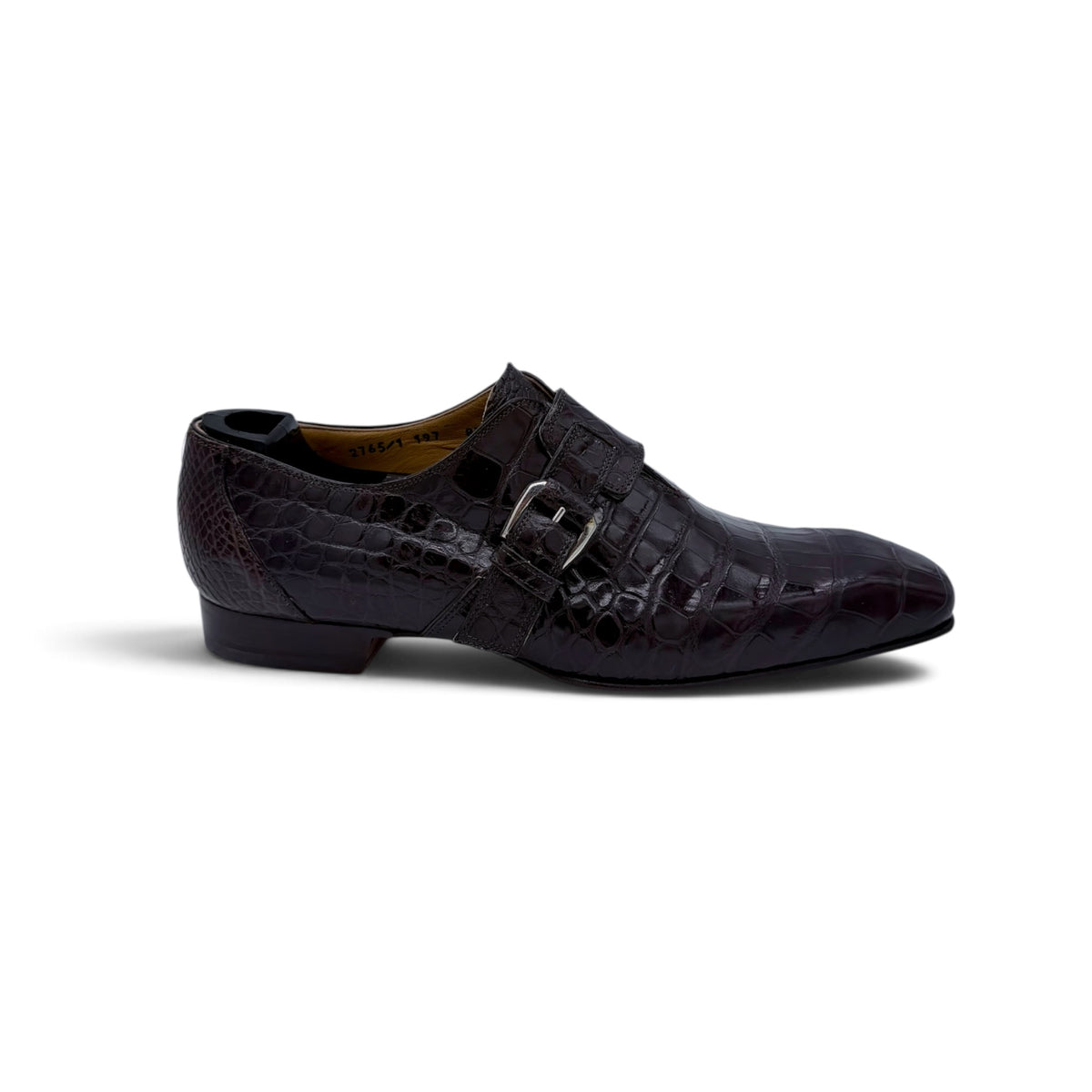 Soulier à boucle argentée Roberto Celk en cuir de crocodile marron foncé