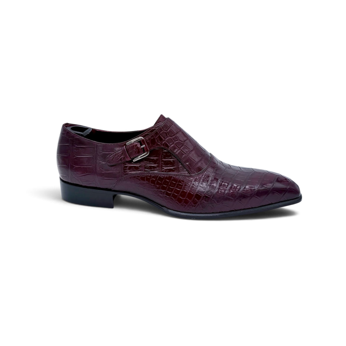 Soulier à boucle argentée Roberto Celk en cuir de crocodile bordeaux