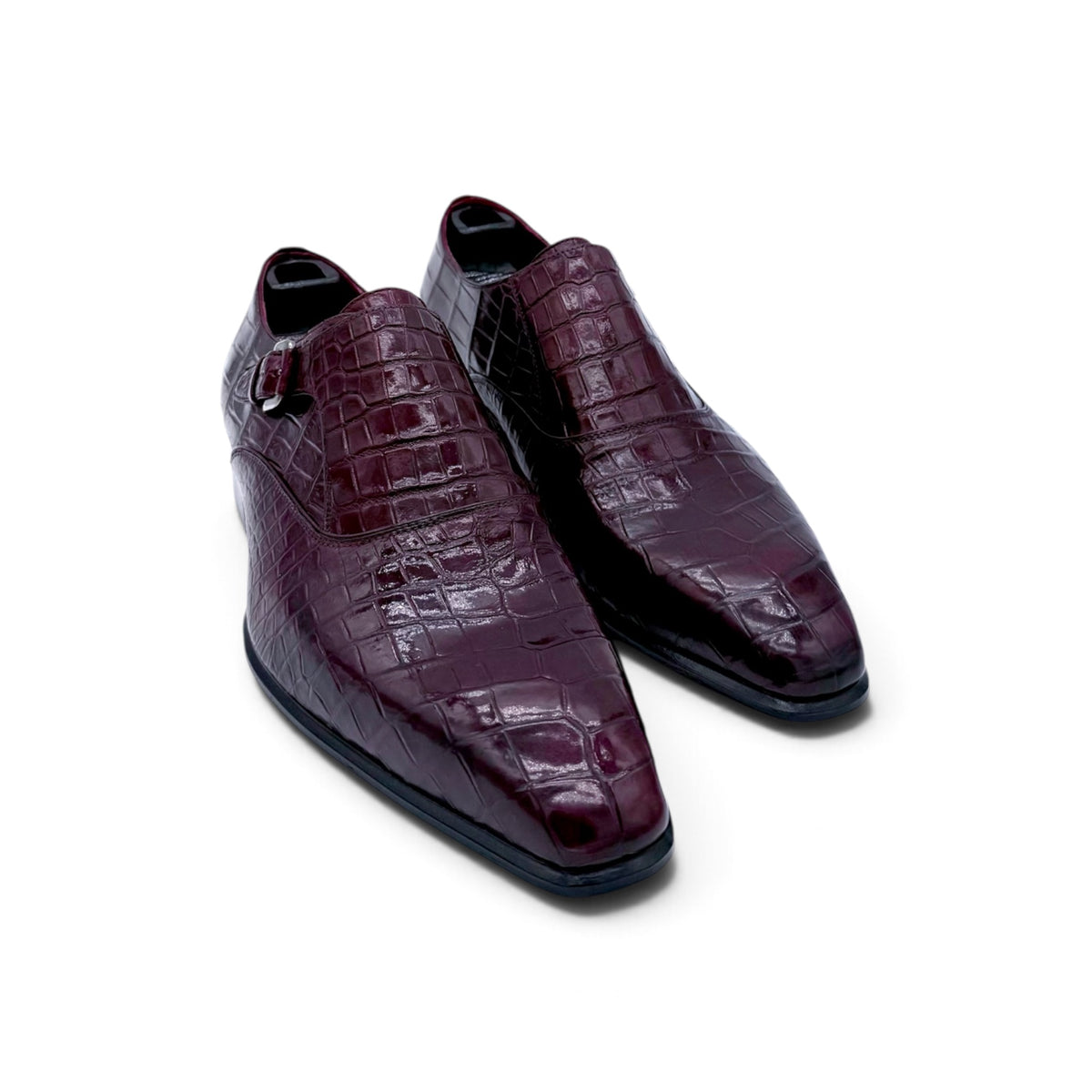 Soulier à boucle argentée Roberto Celk en cuir de crocodile bordeaux