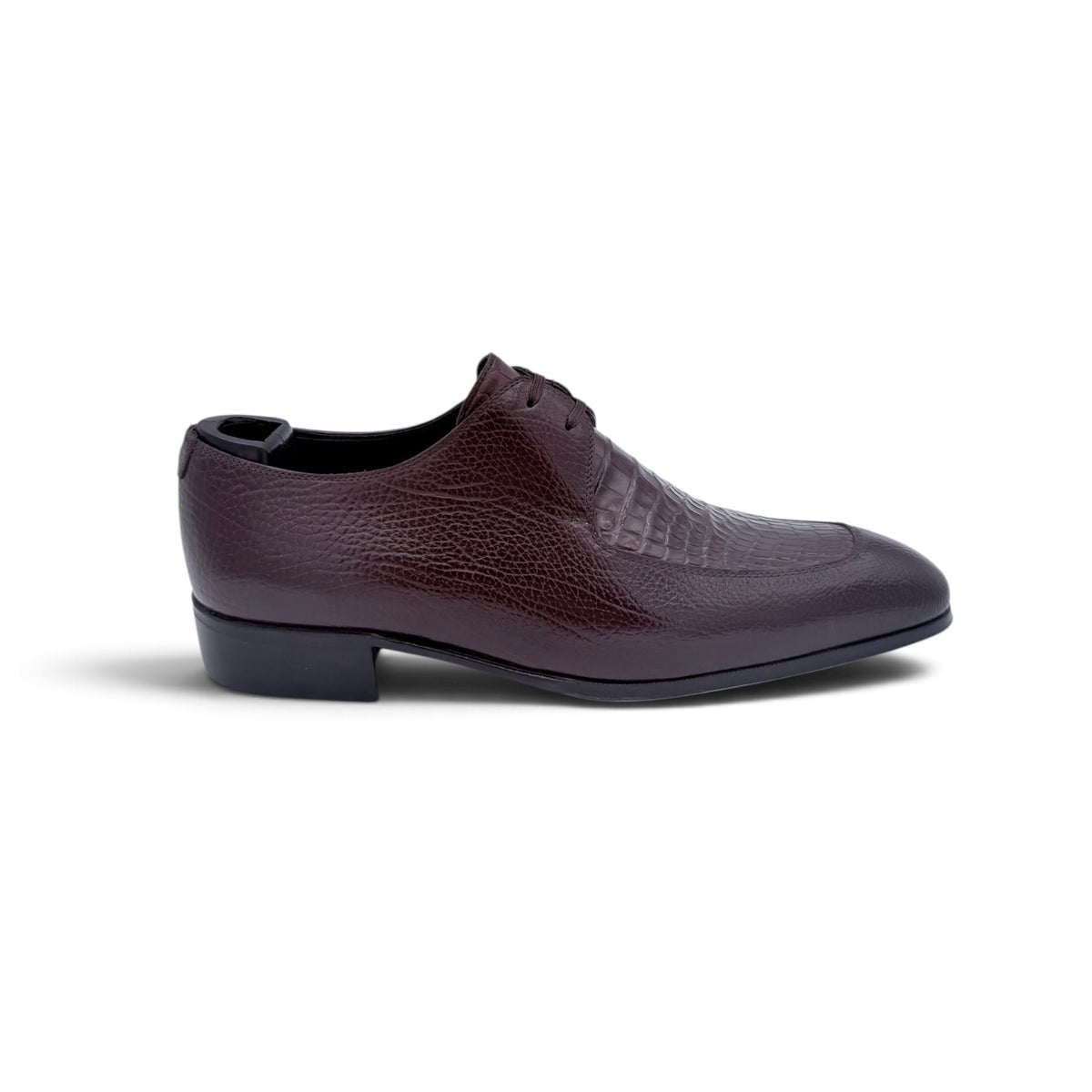 Derby Artioli en cuir grainé et plastron en cuir de crocodile  marron
