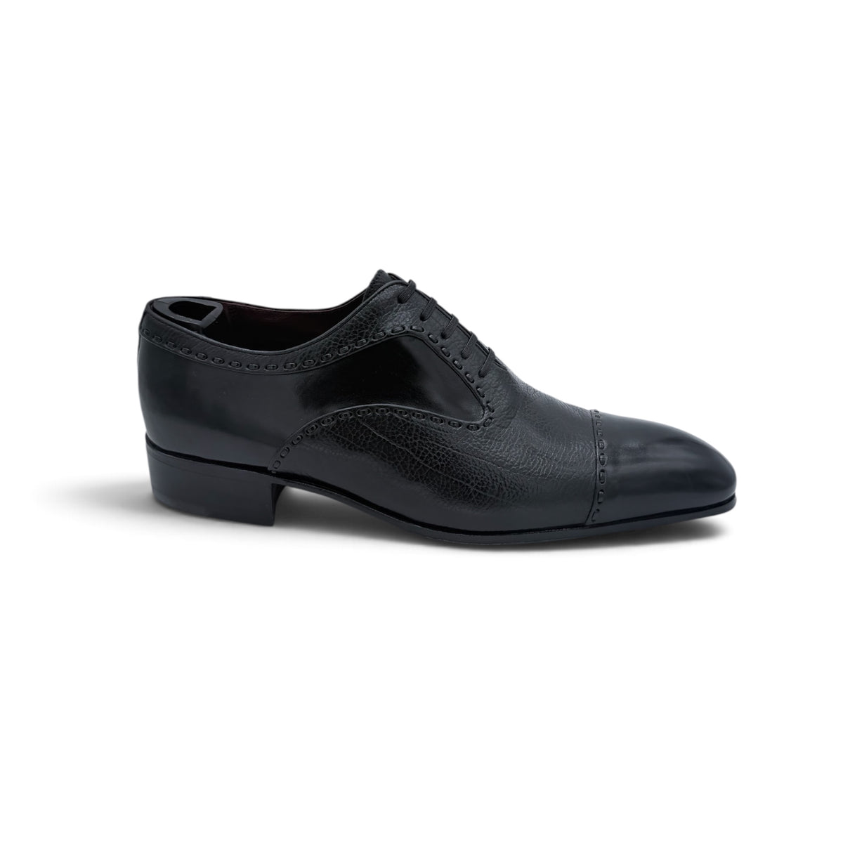 Richelieu Artioli en cuir lisse et grainé avec surpiqûres noir
