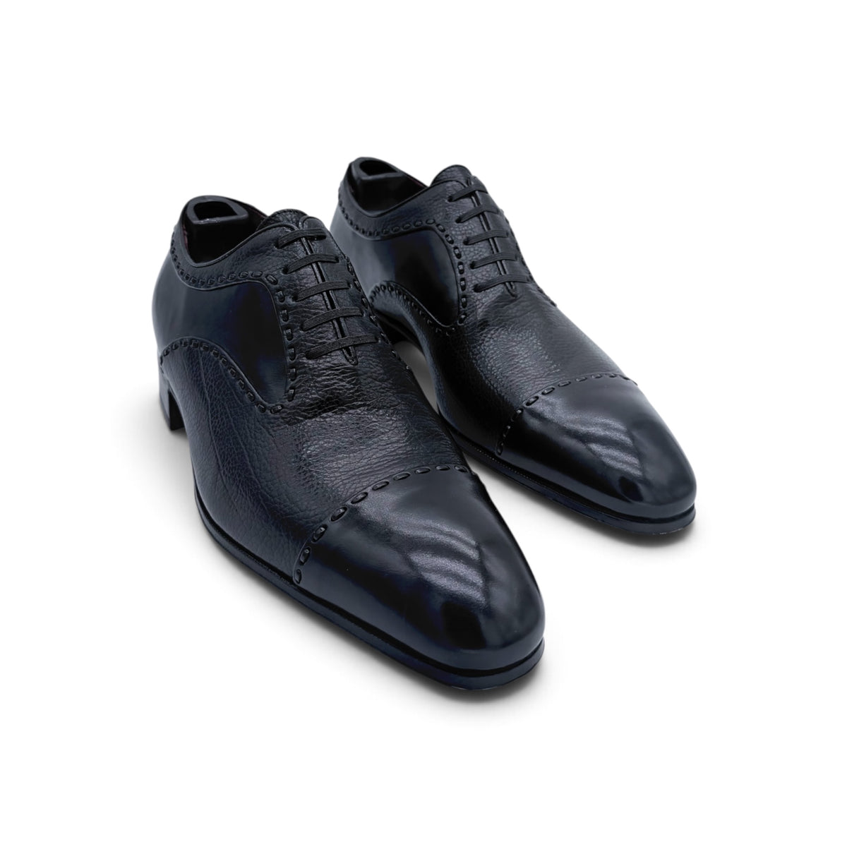 Richelieu Artioli en cuir lisse et grainé avec surpiqûres noir