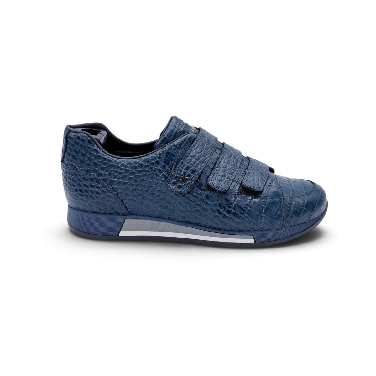 Sneakers Artioli à scratch en cuir de croco bleu