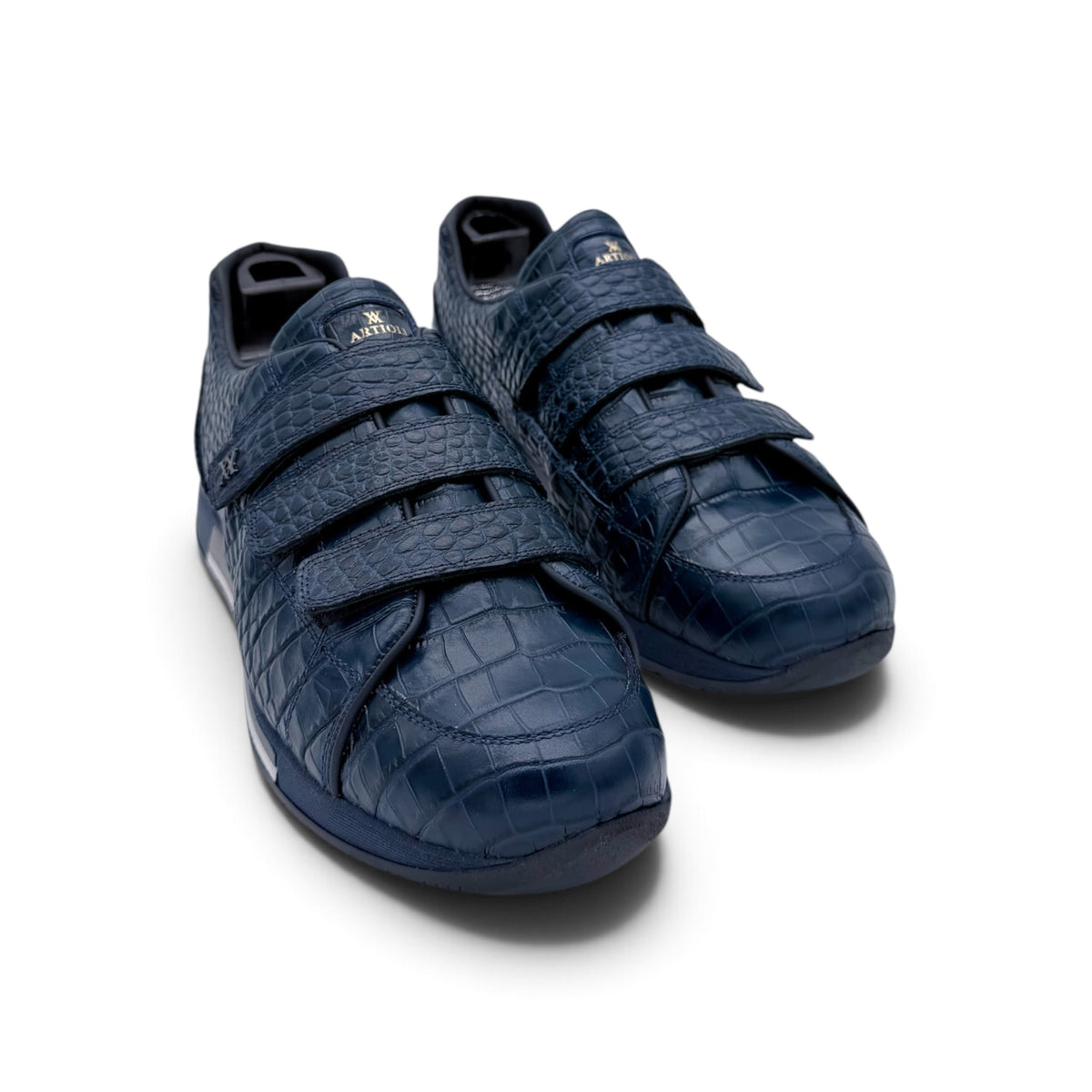 Sneakers Artioli à scratch en cuir de croco bleu