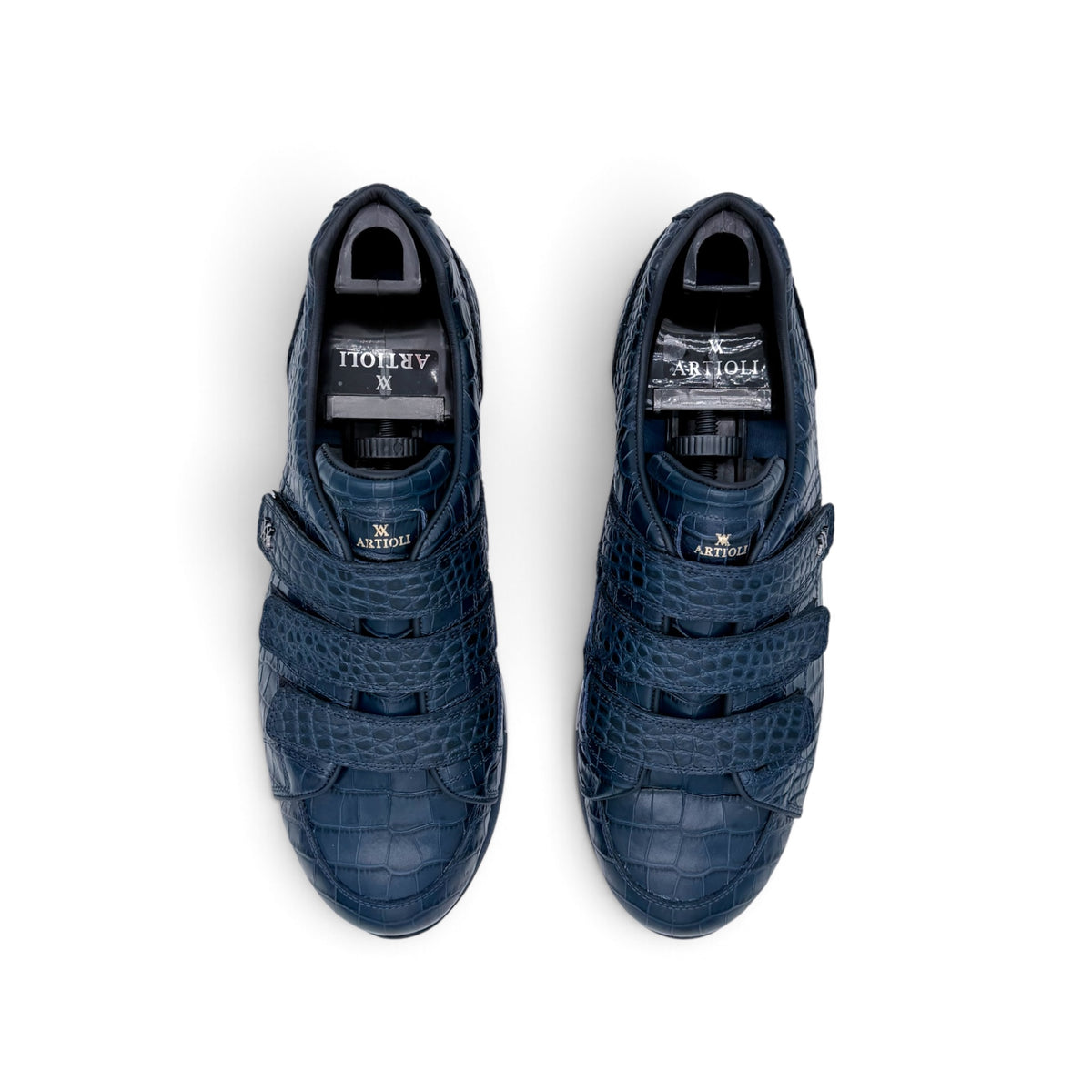 Sneakers Artioli à scratch en cuir de croco bleu