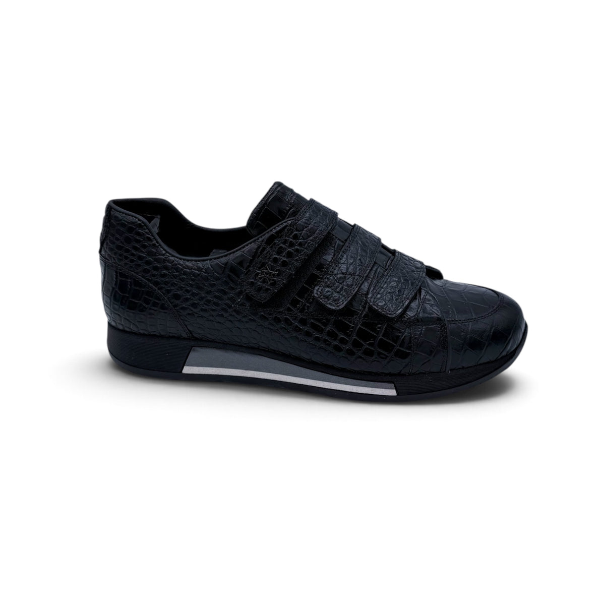 Sneakers Artioli à scratch en cuir de croco noir