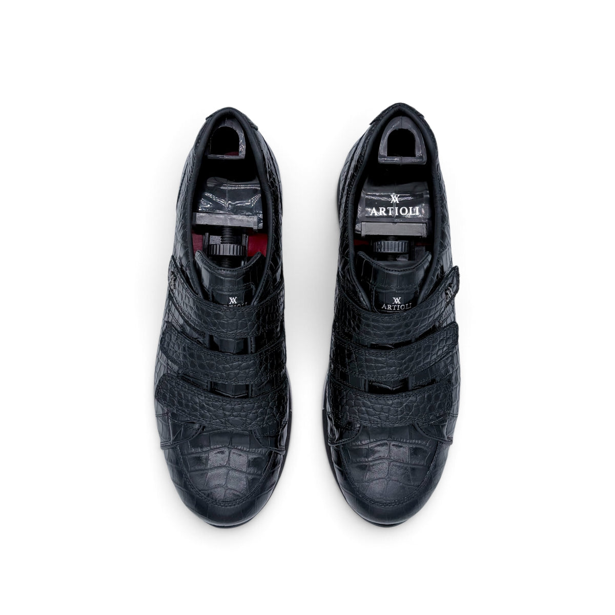 Sneakers Artioli à scratch en cuir de croco noir
