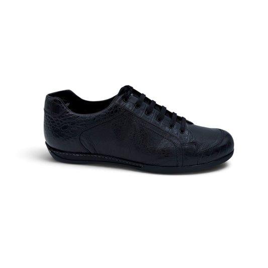 Sneakers Artioli en cuir de croco et cuir d'éléphant noir