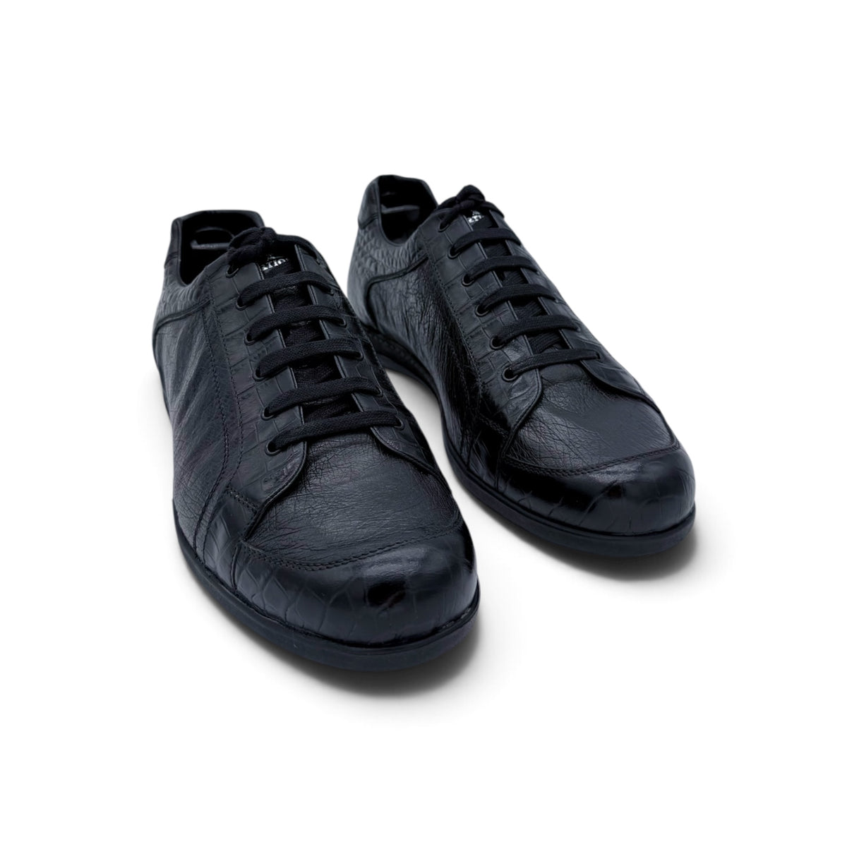 Sneakers Artioli en cuir de croco et cuir d'éléphant noir