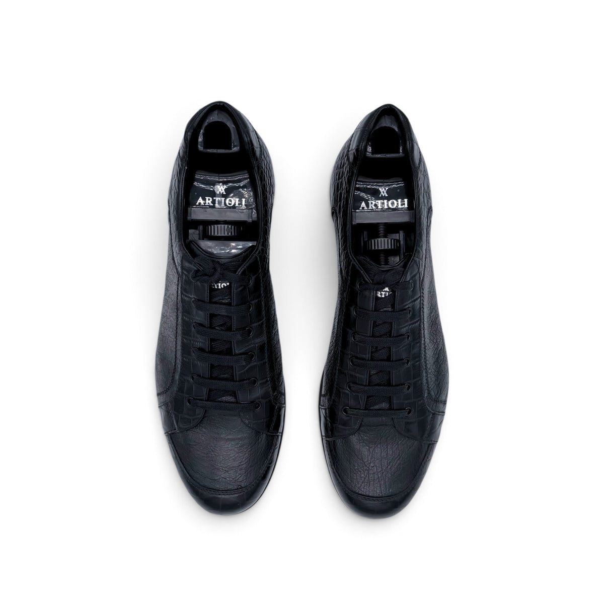 Sneakers Artioli en cuir de croco et cuir d'éléphant noir