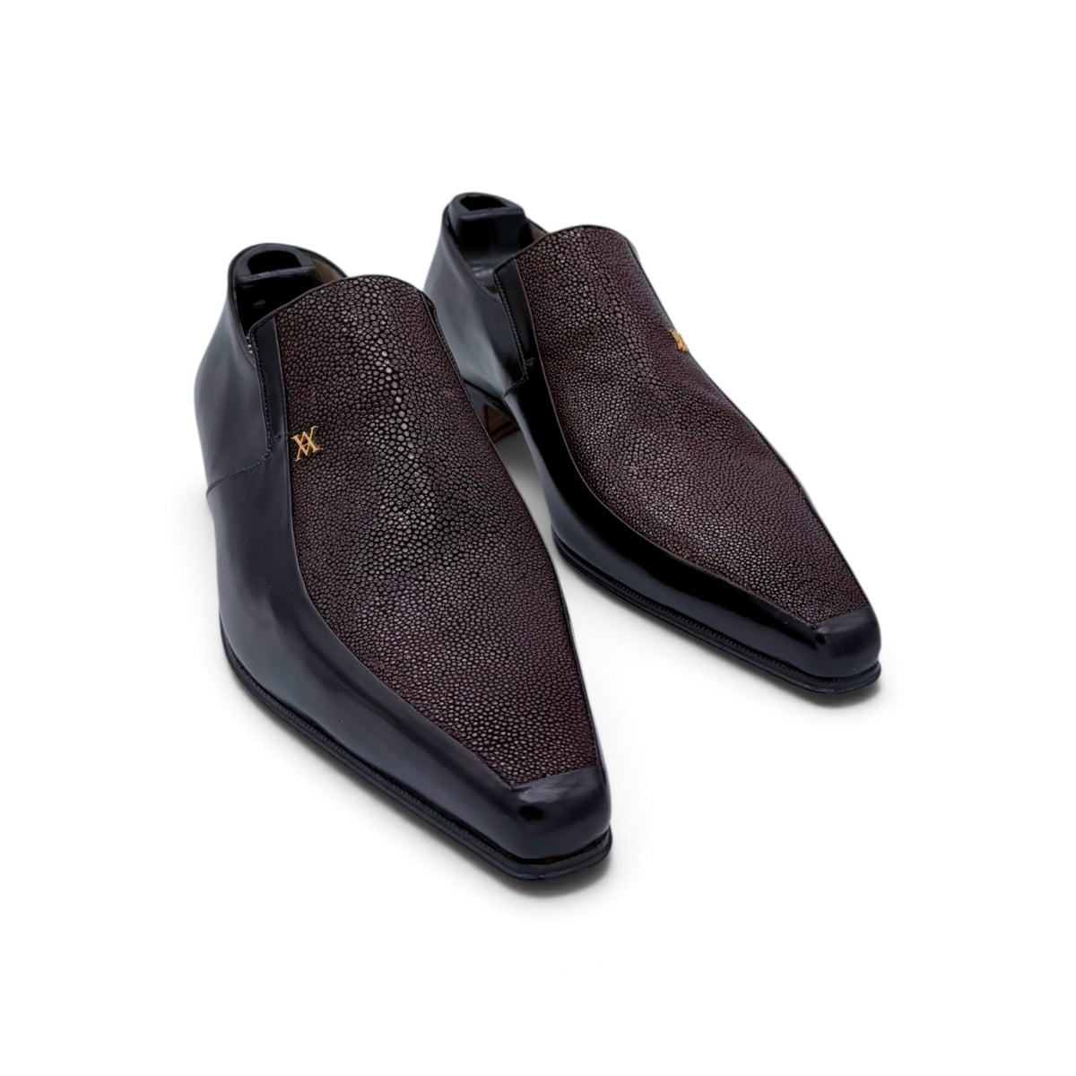 Mocassin Artioli en cuir et plastron en galuchat marron foncé