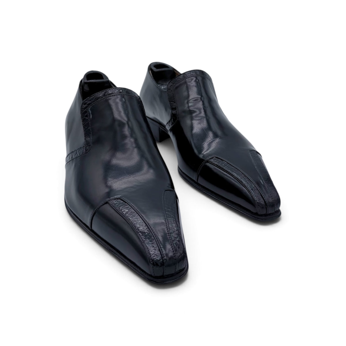 Mocassin Artioli en cuir et cuir de crocodile noir