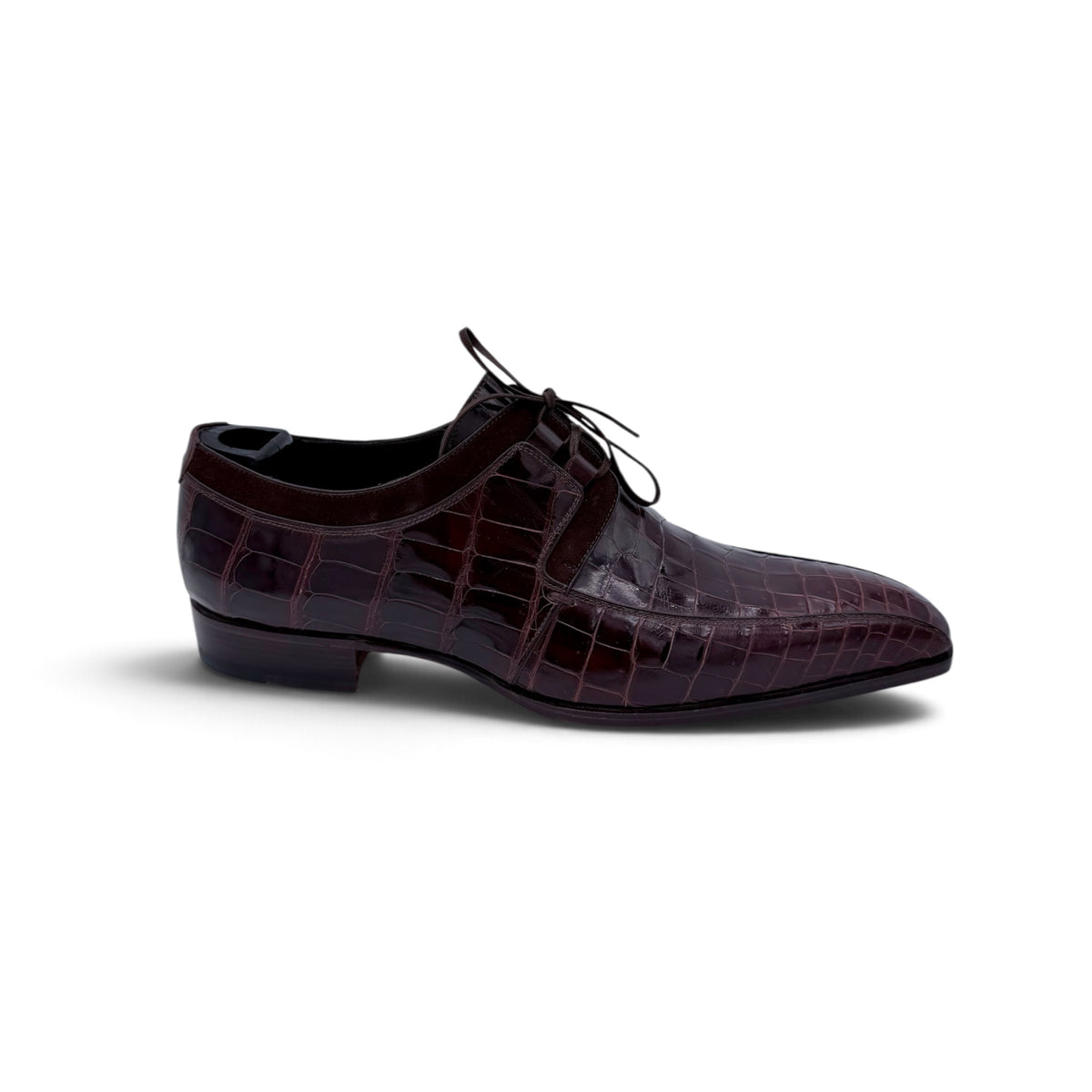 Derby Roberto Celk en cuir de crocodile et suede marron