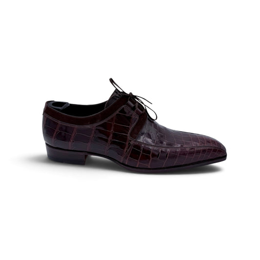 Derby Roberto Celk en cuir de crocodile et suede marron