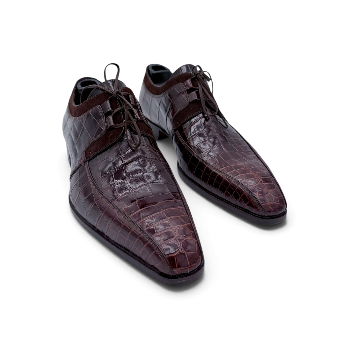 Derby Roberto Celk en cuir de crocodile et suede marron