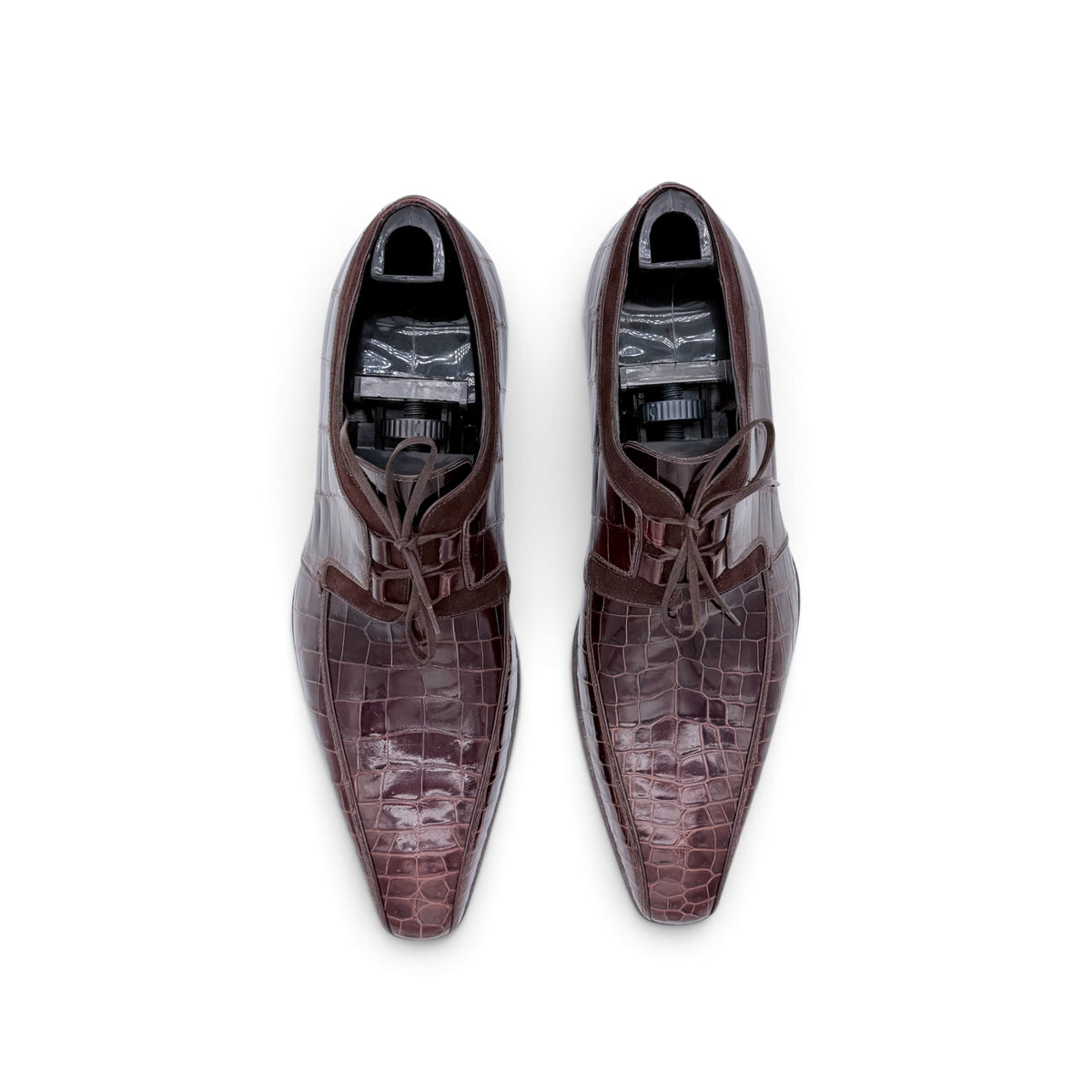Derby Roberto Celk en cuir de crocodile et suede marron