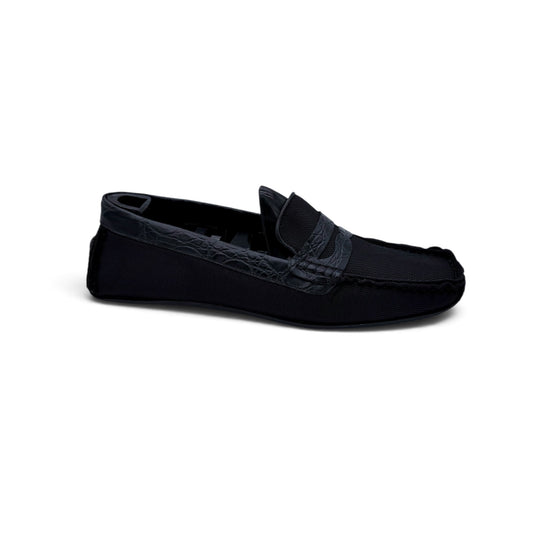 Mocassin car shoe Roberto Celk en nylon et cuire de crocodile