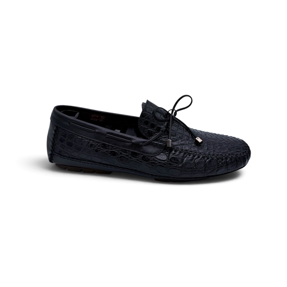 Mocassin car shoe Roberto Celk en cuir de crocodile noir