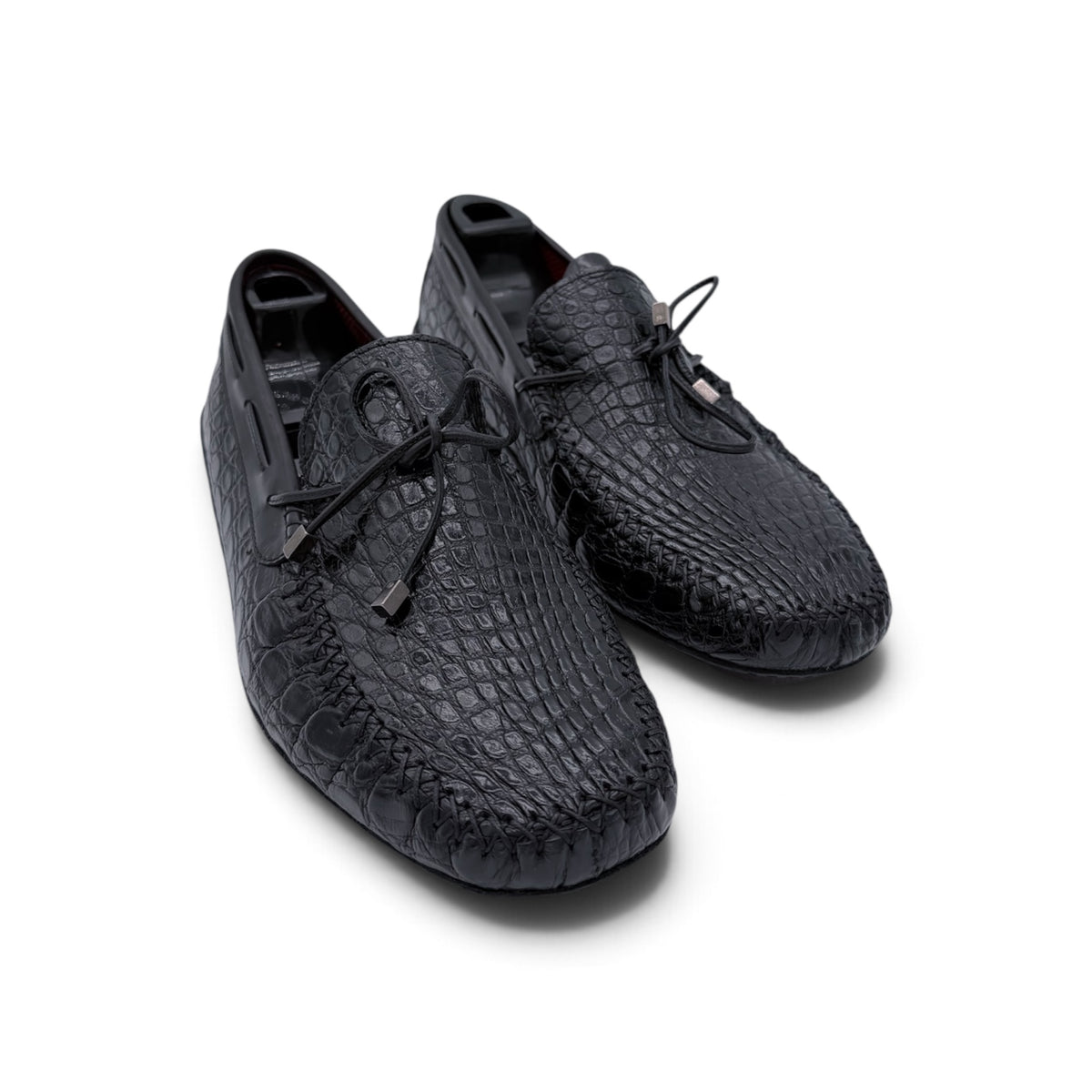 Mocassin car shoe Roberto Celk en cuir de crocodile noir