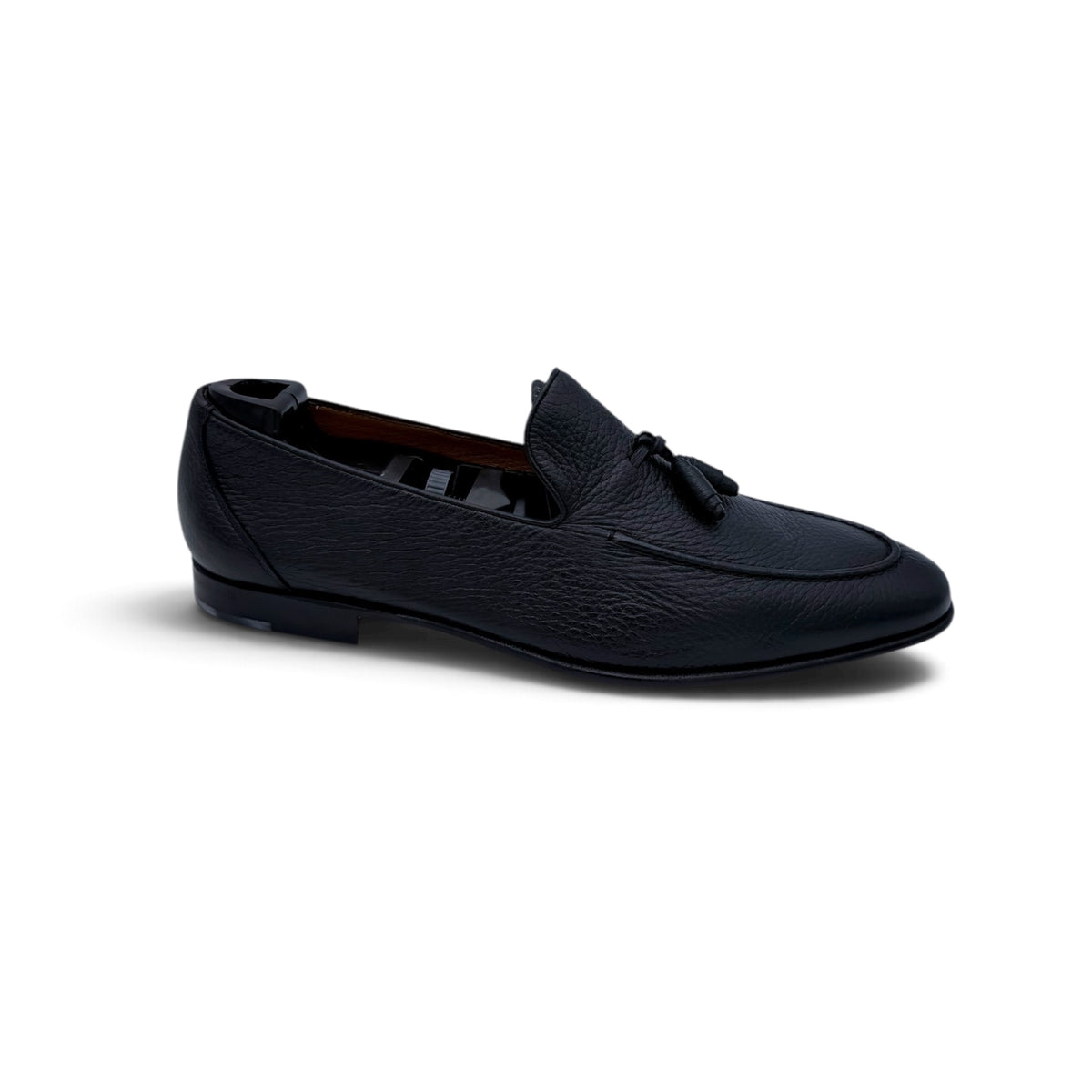 Mocassin Roberto Celk à pompon en cuir grainé noir