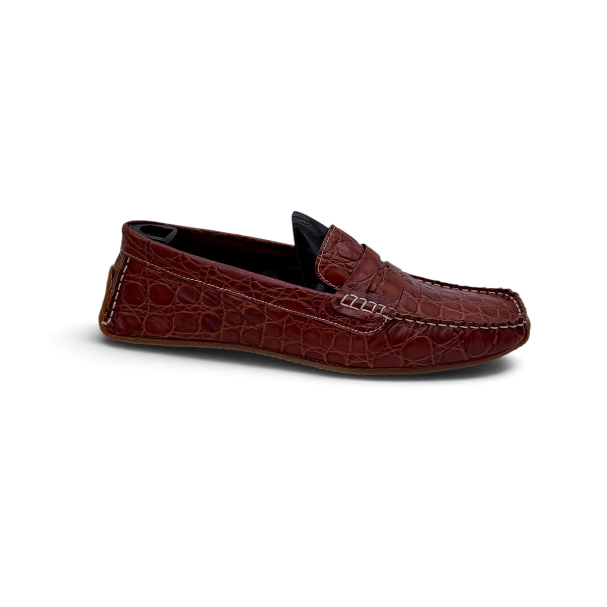 Mocassin car shoe Roberto Celk en cuir de crocodile marron