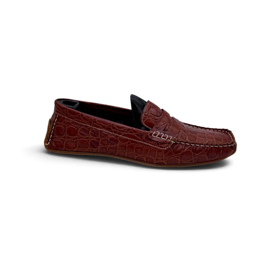 Mocassin car shoe Roberto Celk en cuir de crocodile marron